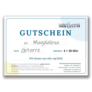 Gutschein für Musikunterricht 4x30min