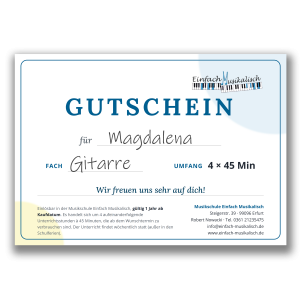 Gutschein für Gitarrenunterricht 4x45min