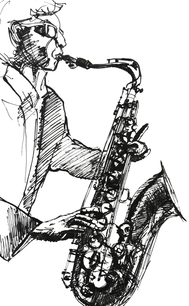 Zeichnung eines Saxophonspielers – Einfach Musikalisch